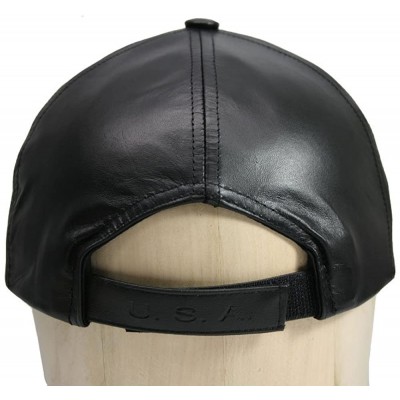 Baseball Caps Genuine Cowhide Leather Adjustable Baseball Cap Made in USA - Black/Gold - C611XLMEBZV $17.84