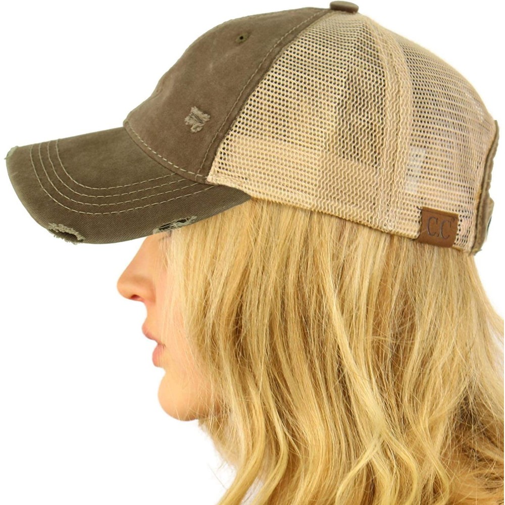 Baseball Caps Everyday Distressed Trucker Mesh Summer Vented Baseball Sun Cap Hat - Olive - CW18RRAKXZ0 $18.17