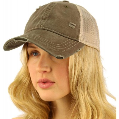 Baseball Caps Everyday Distressed Trucker Mesh Summer Vented Baseball Sun Cap Hat - Olive - CW18RRAKXZ0 $18.17