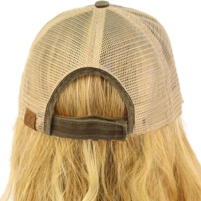 Baseball Caps Everyday Distressed Trucker Mesh Summer Vented Baseball Sun Cap Hat - Olive - CW18RRAKXZ0 $18.17