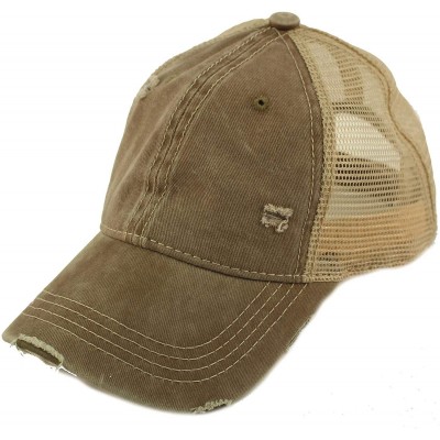 Baseball Caps Everyday Distressed Trucker Mesh Summer Vented Baseball Sun Cap Hat - Olive - CW18RRAKXZ0 $18.17