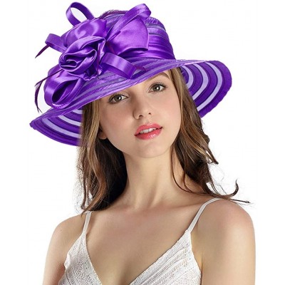 Sun Hats Women's Big Floral Fascinator Kentucky Derby Church Floppy Wide Brim Cloche Bucket Hat - Purple - C111S1HI69D $23.85