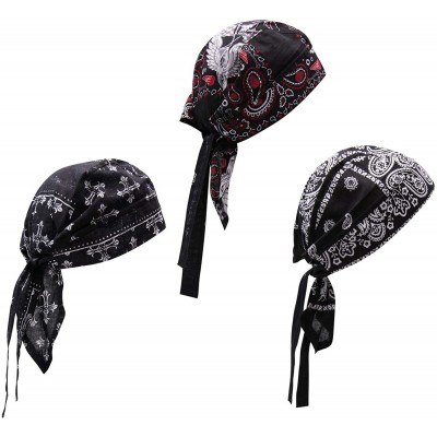 Skullies & Beanies Skull Caps - 100% Cotton in Patterned and Plain Colors- Pack of 3 - Biker 2 - CQ18E2EQDQ3 $11.17