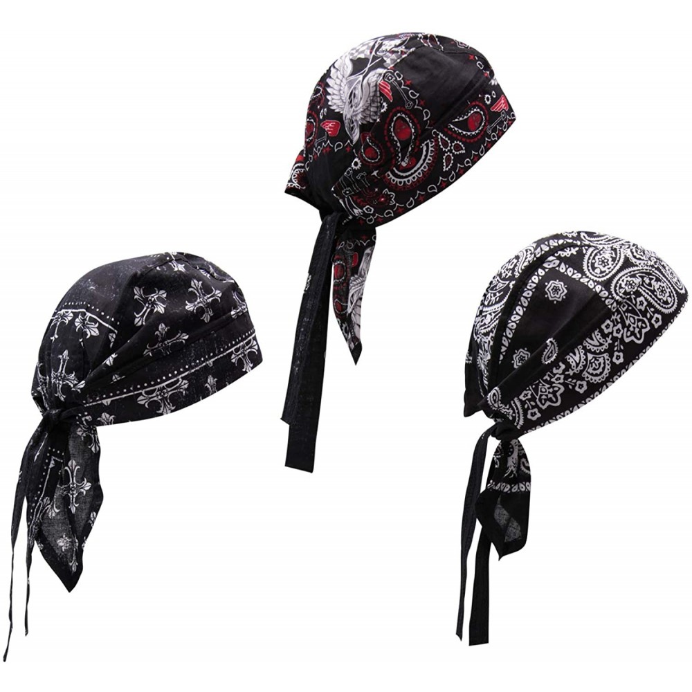 Skullies & Beanies Skull Caps - 100% Cotton in Patterned and Plain Colors- Pack of 3 - Biker 2 - CQ18E2EQDQ3 $11.17