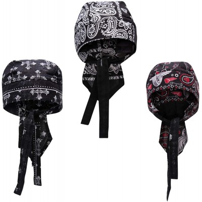 Skullies & Beanies Skull Caps - 100% Cotton in Patterned and Plain Colors- Pack of 3 - Biker 2 - CQ18E2EQDQ3 $11.17