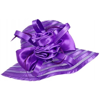 Sun Hats Women's Big Floral Fascinator Kentucky Derby Church Floppy Wide Brim Cloche Bucket Hat - Purple - C111S1HI69D $23.85
