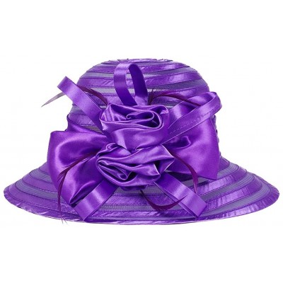 Sun Hats Women's Big Floral Fascinator Kentucky Derby Church Floppy Wide Brim Cloche Bucket Hat - Purple - C111S1HI69D $23.85
