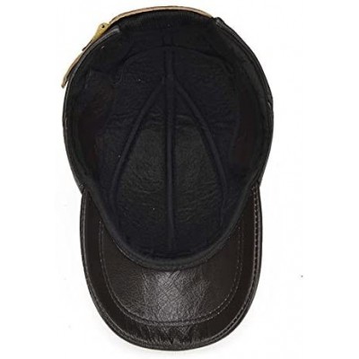 Skullies & Beanies Men Cowhide hat Winter Warm Outdoor Protect Ear Real Leather Adjustable Baseball Cap - Dark Coffee - C218N...