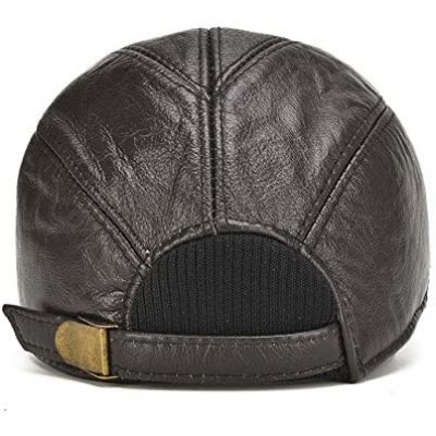 Skullies & Beanies Men Cowhide hat Winter Warm Outdoor Protect Ear Real Leather Adjustable Baseball Cap - Dark Coffee - C218N...