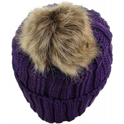 Skullies & Beanies Women's Winter Pom Pom Beanie Ski Knitted Hat in Fall Winter - Navy - CX18L9C28UG $8.00
