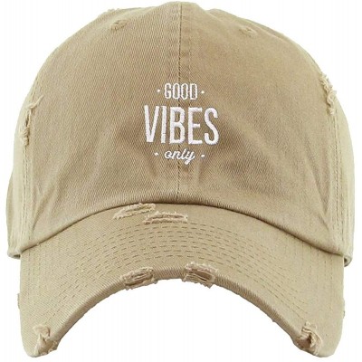 Baseball Caps Good Vibes Only Vintage Baseball Cap Embroidered Cotton Adjustable Distressed Dad Hat - Khaki - CM18AIN5T9I $18.71