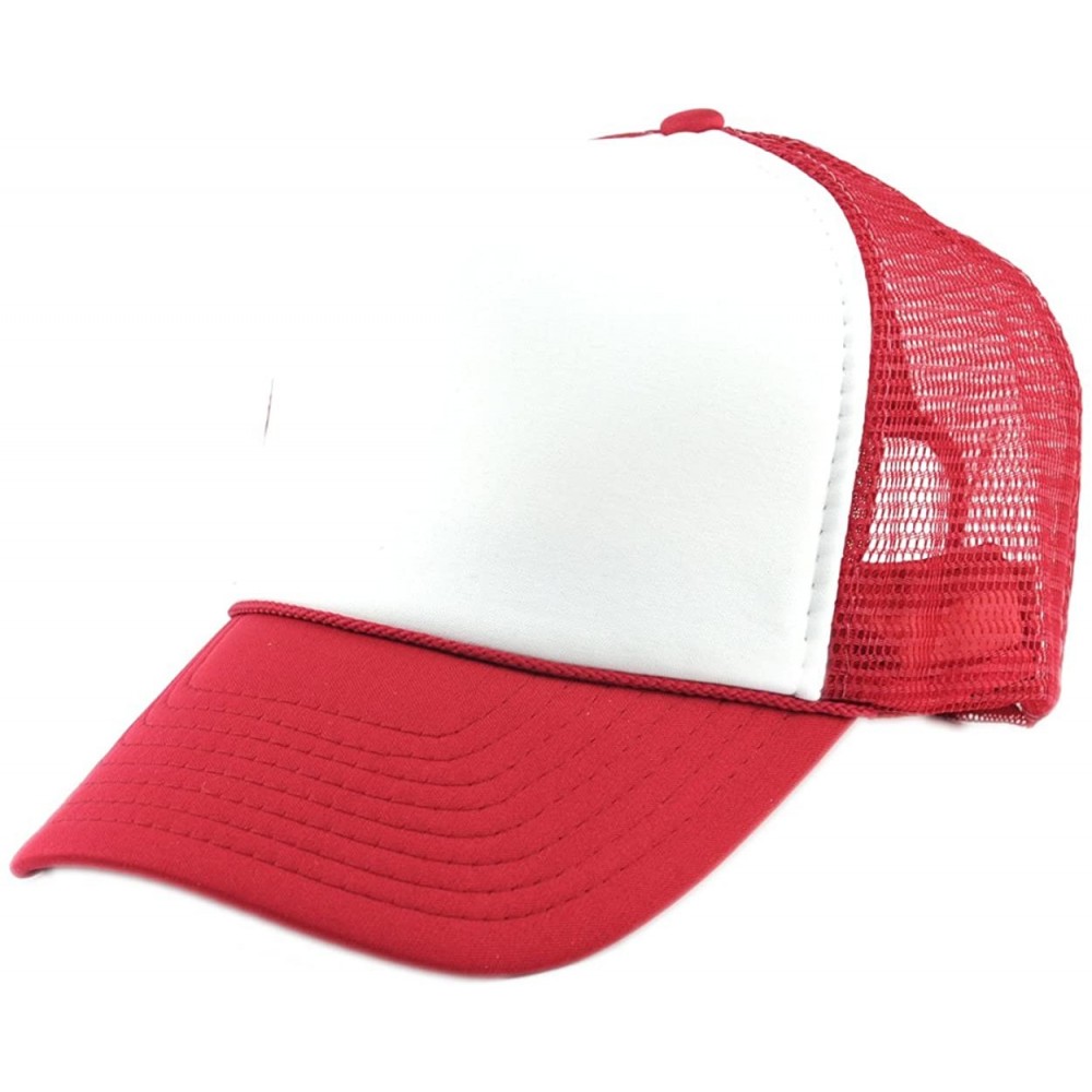 Baseball Caps Blank Mesh Adjustable Snapback Cotton 6-Panel Trucker Hat Cap - Red/White - CT11LZX3QHH $18.32