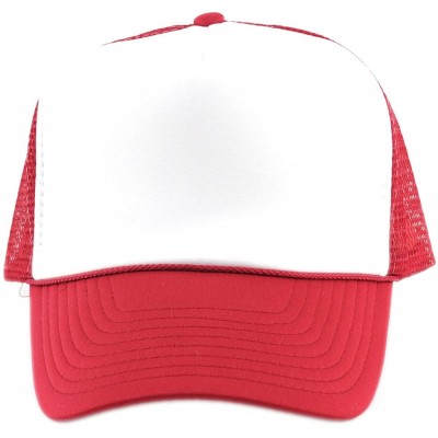 Baseball Caps Blank Mesh Adjustable Snapback Cotton 6-Panel Trucker Hat Cap - Red/White - CT11LZX3QHH $18.32