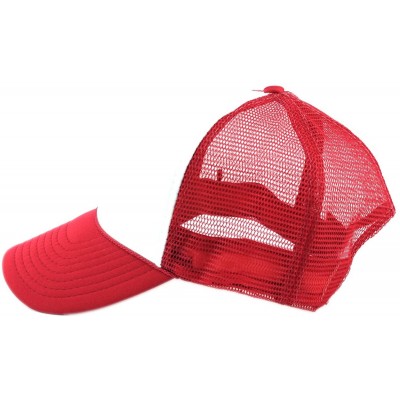 Baseball Caps Blank Mesh Adjustable Snapback Cotton 6-Panel Trucker Hat Cap - Red/White - CT11LZX3QHH $18.32