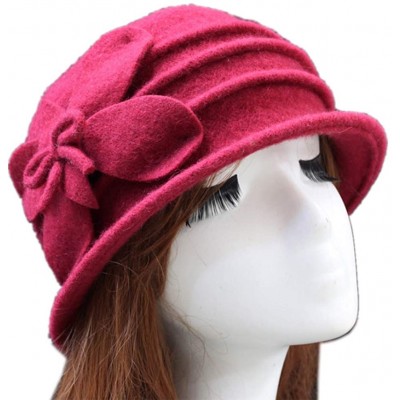 Fedoras 100% Wool Dome Bucket Hat Winter Cloche Hat Fedoras Cocktail Hat - C-red - CZ18IZUGQ0M $11.03