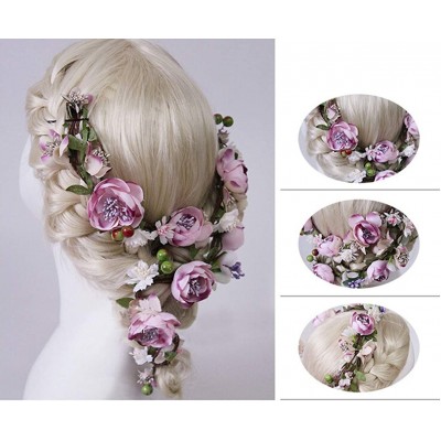 Headbands Adjustable Flower Headband Floral Garland Crown Halo Headpiece Boho with Ribbon Wedding Festival Party - H - CR18H8...