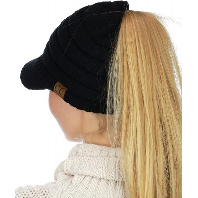 Skullies & Beanies BeanieTail Warm Knit Messy High Bun Ponytail Visor Beanie Cap - Black - CR1880GW623 $21.06