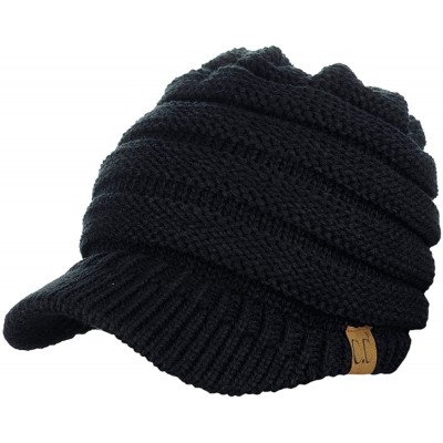 Skullies & Beanies BeanieTail Warm Knit Messy High Bun Ponytail Visor Beanie Cap - Black - CR1880GW623 $21.06