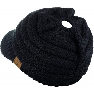 Skullies & Beanies BeanieTail Warm Knit Messy High Bun Ponytail Visor Beanie Cap - Black - CR1880GW623 $21.06