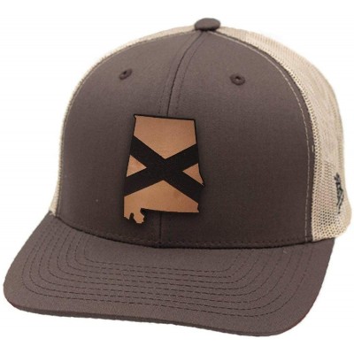 Baseball Caps Alabama 'The 22' Leather Patch Hat Curved Trucker - Brown/Tan - CN18IGR4EYQ $20.25