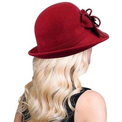 Fedoras Women's Floral Trimmed Wool Blend Cloche Winter Hat - Model B - Red - C9188TM4ZN7 $23.32
