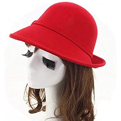 Fedoras Women's Floral Trimmed Wool Blend Cloche Winter Hat - Model B - Red - C9188TM4ZN7 $23.32