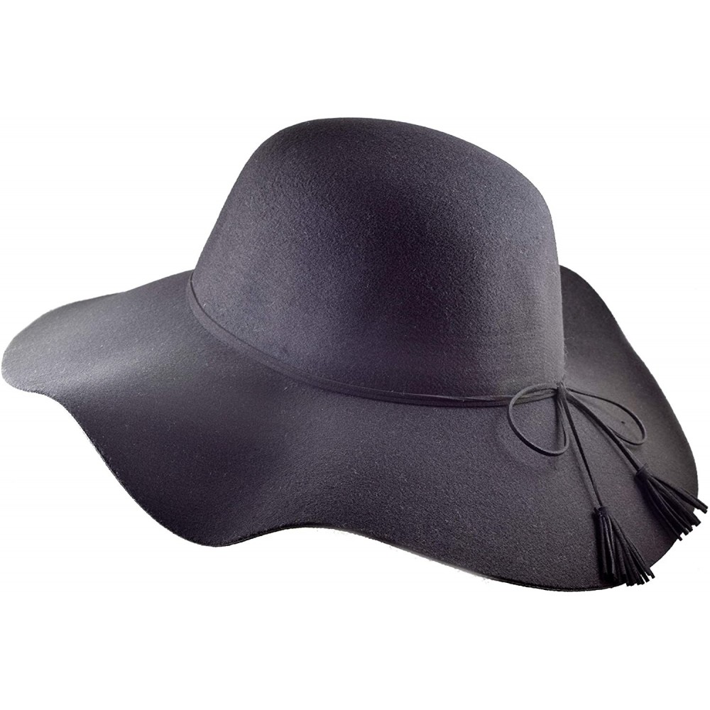 Fedoras Womens Vegan Felt Floppy Brim Panama Style Fedora Sun Hat Small - Medium Brim - Lisa Black - CO194608YEI $15.50