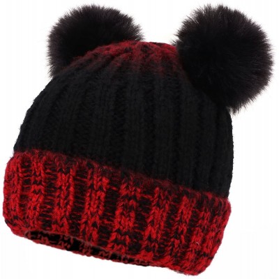 Skullies & Beanies Adults & Children's Cable Knit Ombre Beanie with Faux Fur Pompom Ears - Child-mix Red - CV18322R5HN $15.15