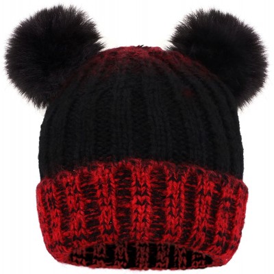 Skullies & Beanies Adults & Children's Cable Knit Ombre Beanie with Faux Fur Pompom Ears - Child-mix Red - CV18322R5HN $15.15