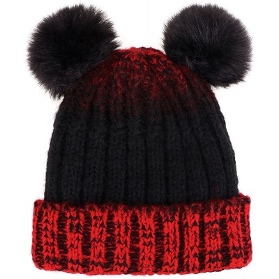 Skullies & Beanies Adults & Children's Cable Knit Ombre Beanie with Faux Fur Pompom Ears - Child-mix Red - CV18322R5HN $15.15
