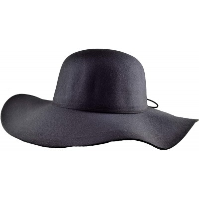 Fedoras Womens Vegan Felt Floppy Brim Panama Style Fedora Sun Hat Small - Medium Brim - Lisa Black - CO194608YEI $15.50