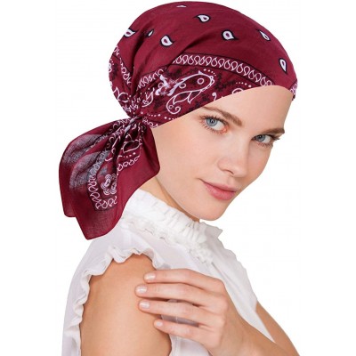 Skullies & Beanies Paisley Bandana Scarf Pre Tied Cotton Chemo Hat Beanie Turban Headwear for Cancer - 05- Burgundy Red - CF1...