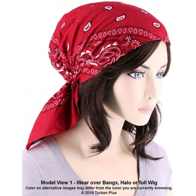 Skullies & Beanies Paisley Bandana Scarf Pre Tied Cotton Chemo Hat Beanie Turban Headwear for Cancer - 05- Burgundy Red - CF1...