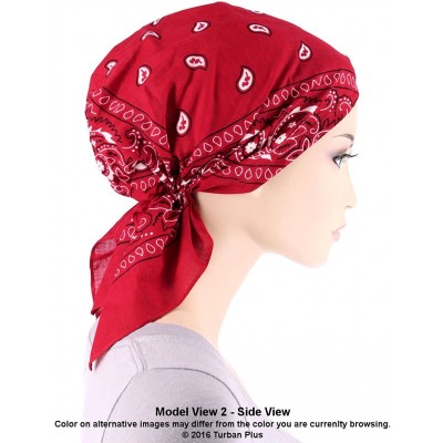 Skullies & Beanies Paisley Bandana Scarf Pre Tied Cotton Chemo Hat Beanie Turban Headwear for Cancer - 05- Burgundy Red - CF1...