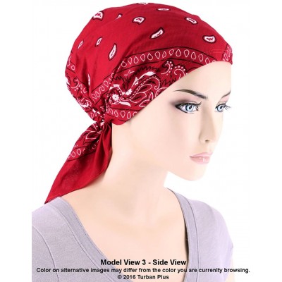 Skullies & Beanies Paisley Bandana Scarf Pre Tied Cotton Chemo Hat Beanie Turban Headwear for Cancer - 05- Burgundy Red - CF1...