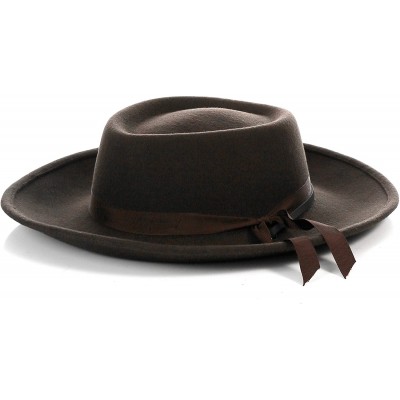Fedoras Men's Wool Wide Brim Fedora Hat with Grosgrain Ribbon - Dark Brown - CU180UDW7ML $28.10