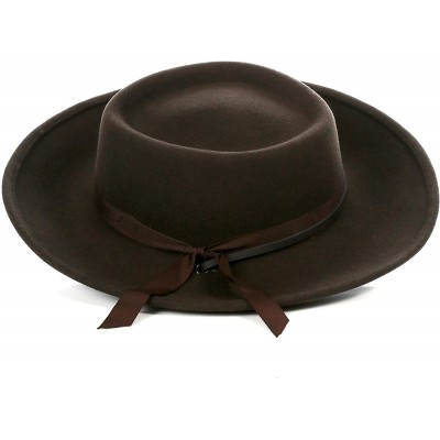 Fedoras Men's Wool Wide Brim Fedora Hat with Grosgrain Ribbon - Dark Brown - CU180UDW7ML $28.10