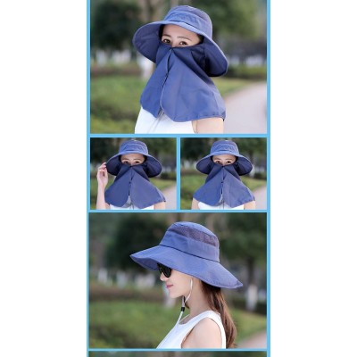 Sun Hats Women's UPF+50 Sun Visor Detachable Flap Hat Foldable Wide Brimmed UV Protection Hat - Xb-06blue - CY1963MQ0K2 $13.91
