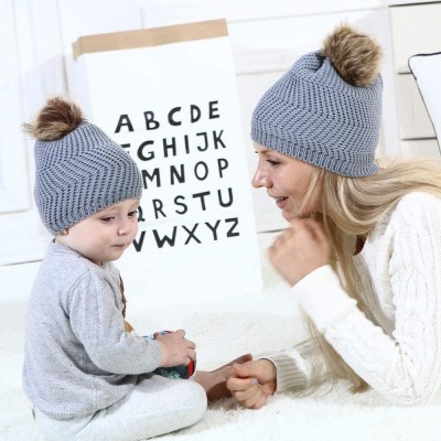Skullies & Beanies Women Beanie Hat Family Matching Mom and Baby Knit Cap Pom Pom Beanie Warm Hat Thick Winter Hat - Mom-2 Gr...