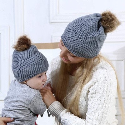 Skullies & Beanies Women Beanie Hat Family Matching Mom and Baby Knit Cap Pom Pom Beanie Warm Hat Thick Winter Hat - Mom-2 Gr...