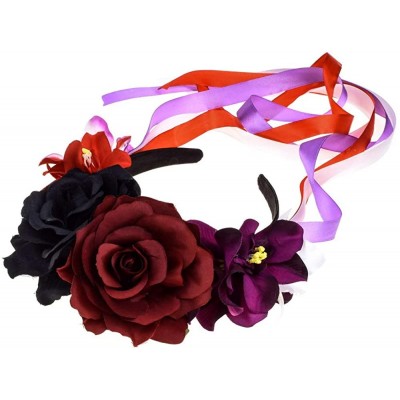 Headbands Day of The Dead Rose Veil Headpiece Flower Crown Festival Headband with Ribbon HC34 - B-red Black Ribbon - CO18LORH...