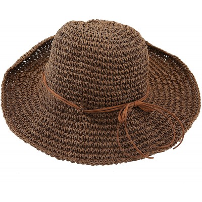 Sun Hats Women's Wide Brim Caps Foldable Summer Beach Sun Straw Hats - Dark Coffee - CK12D99LKMR $12.16