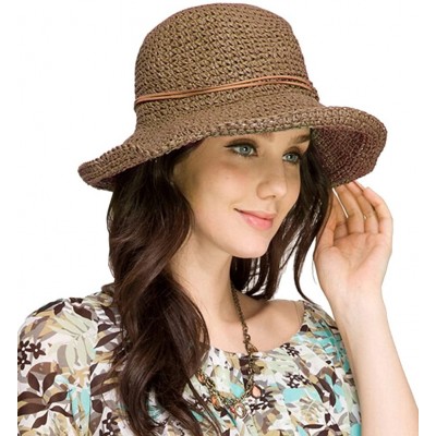 Sun Hats Women's Wide Brim Caps Foldable Summer Beach Sun Straw Hats - Dark Coffee - CK12D99LKMR $12.16