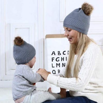 Skullies & Beanies Women Beanie Hat Family Matching Mom and Baby Knit Cap Pom Pom Beanie Warm Hat Thick Winter Hat - Mom-2 Gr...