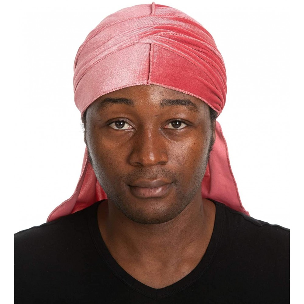 Skullies & Beanies Premium Velvet Durag with Extra Long Straps - Pink Deep - C318QS9D05C $11.39