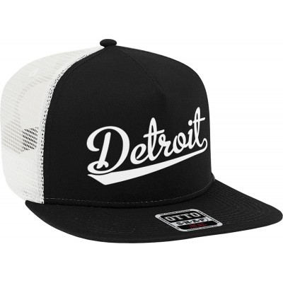 Baseball Caps Detroit Script Baseball Font Snapback Trucker Hat - Black/White - CA18CTSL73K $10.82