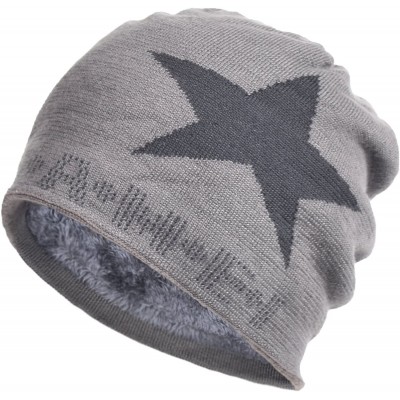 Skullies & Beanies Star Knit Winter Slouch Beanie Hat Warm Villus Lined Skull Ski Cap - Gray - CF11RSA89JF $10.58