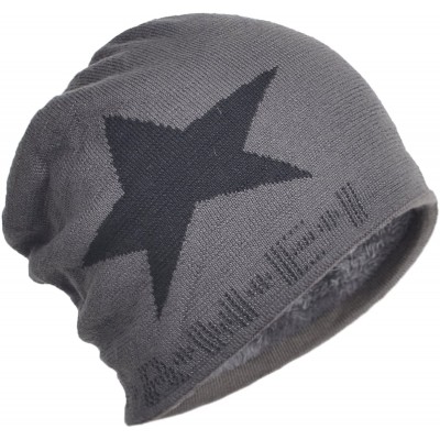 Skullies & Beanies Star Knit Winter Slouch Beanie Hat Warm Villus Lined Skull Ski Cap - Gray - CF11RSA89JF $10.58