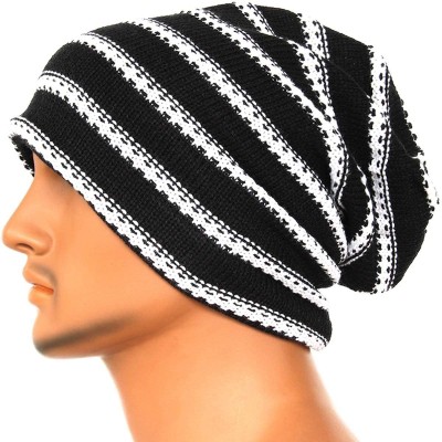 Skullies & Beanies Unisex Adult Winter Warm Slouch Beanie Long Baggy Skull Cap Stretchy Knit Hat Oversized - Black - CX128Z10...