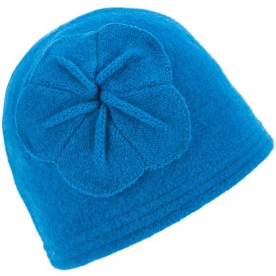 Skullies & Beanies Winter Knitted Beanie Hat Women Cloche Wool Floral Partten Warm Bucket Hat - Bule - C818L85ZMDO $40.12